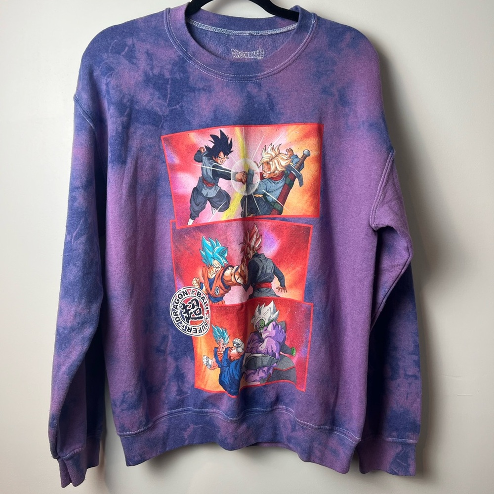 Dragon Ball Super Crewneck Sweatshirt Small Purple Tie-Dye Bleach Dye Goku